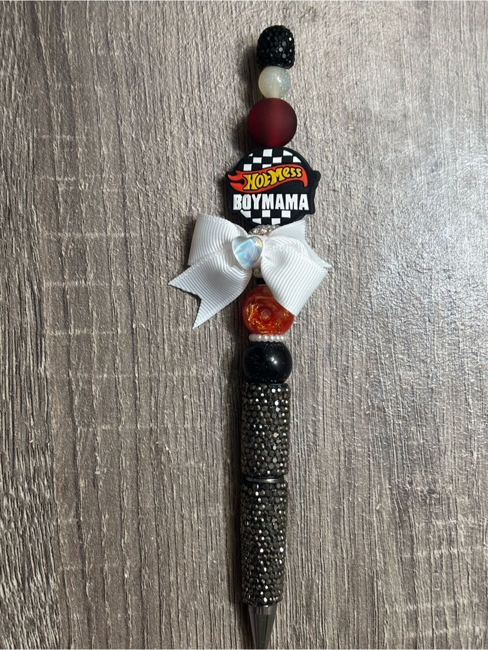 Hot Mess BOYMAMA Beaded Bling Pen - Black, White, Red, Orange